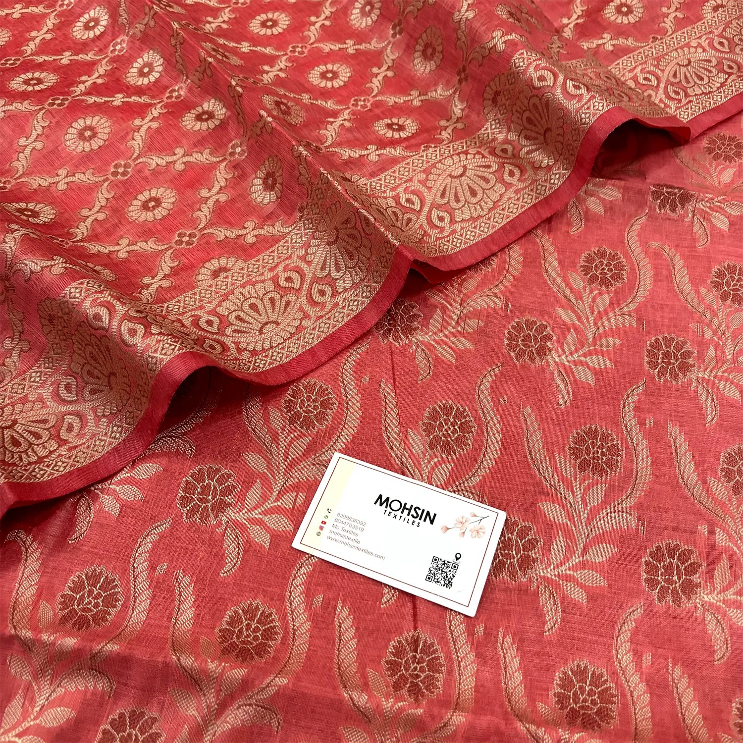 Peach Yoga Jaal Cotton Silk Banarasi Suit