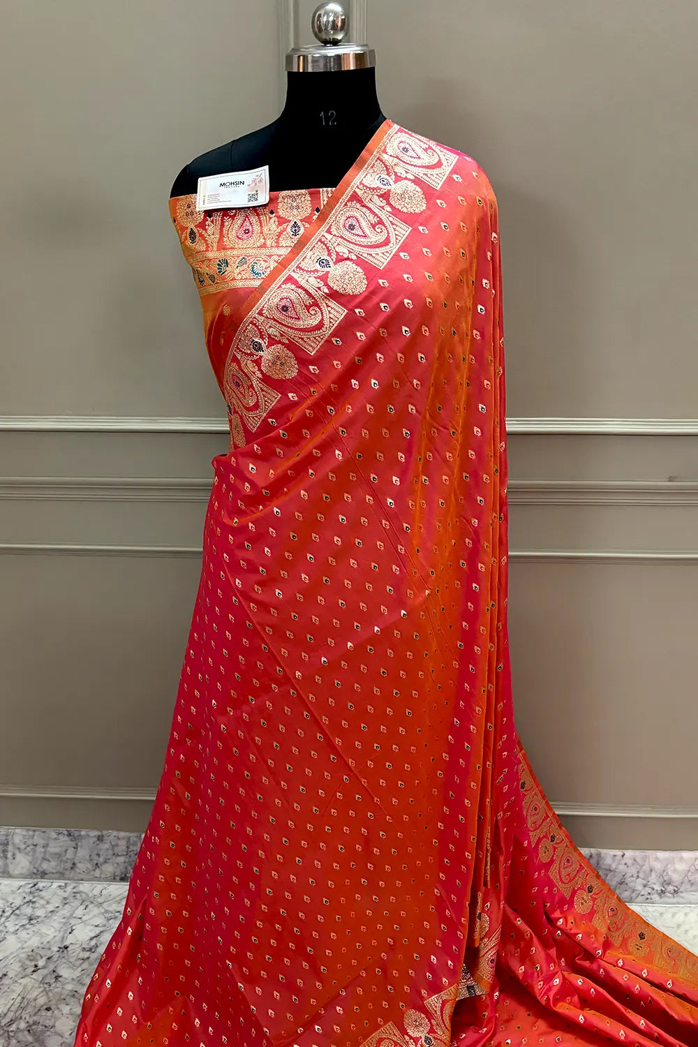 Peach Zari Banarasi Silk Saree