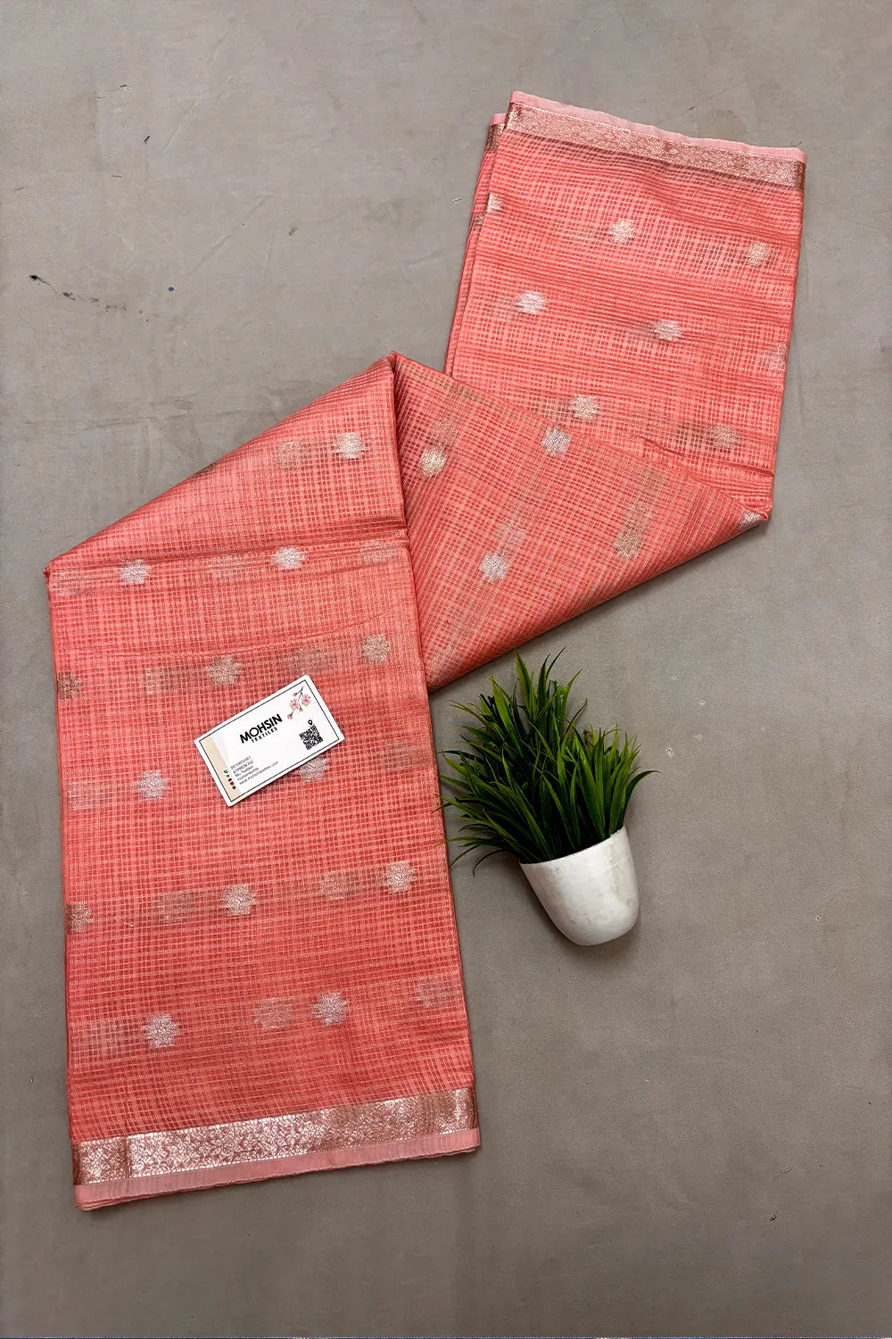 Peach Zari Chanderi Silk Banarasi Saree