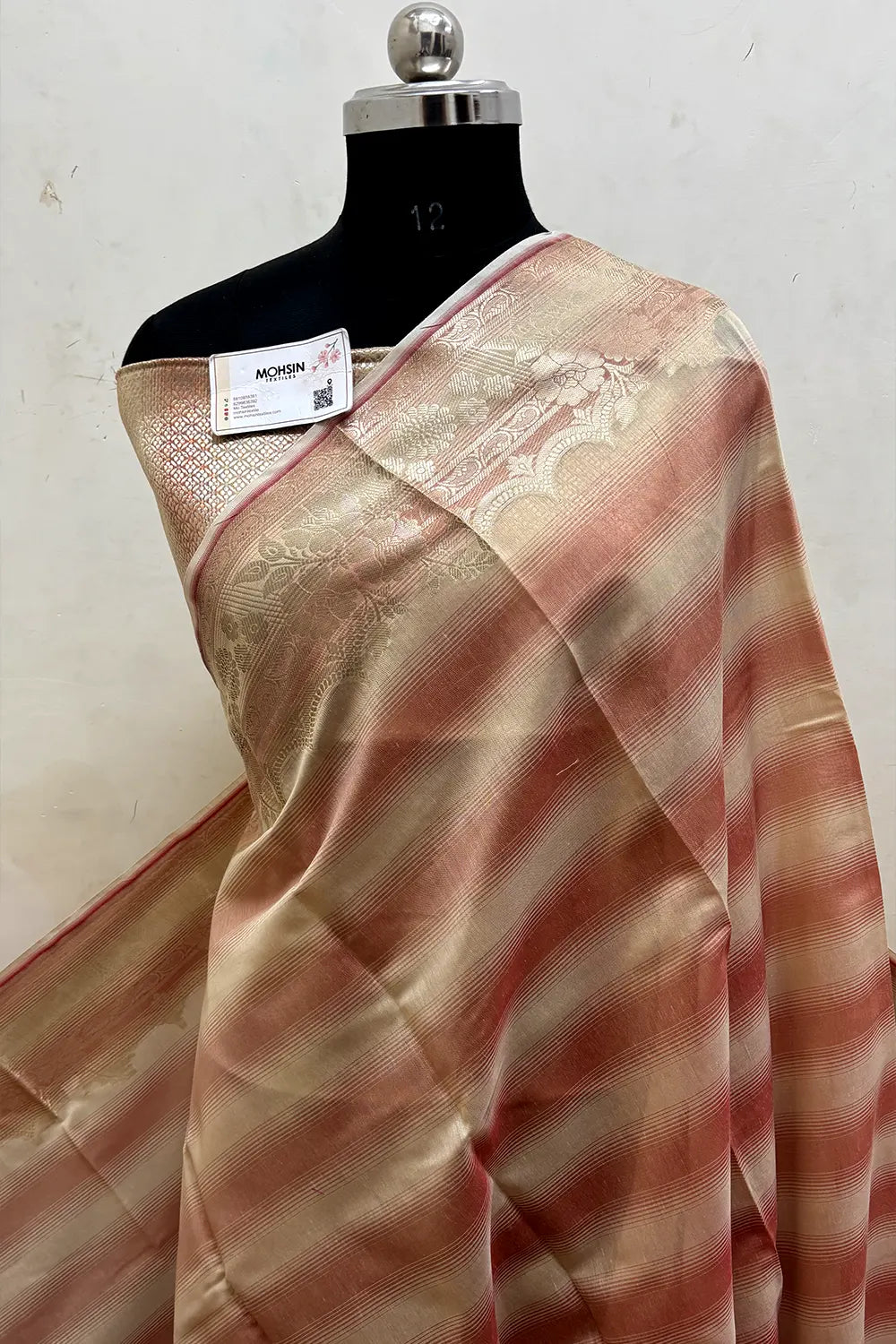 Peach Plain Chanderi Silk Banarasi Saree