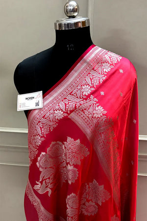 Peach Zari Katan Mashru Silk Banarasi Saree