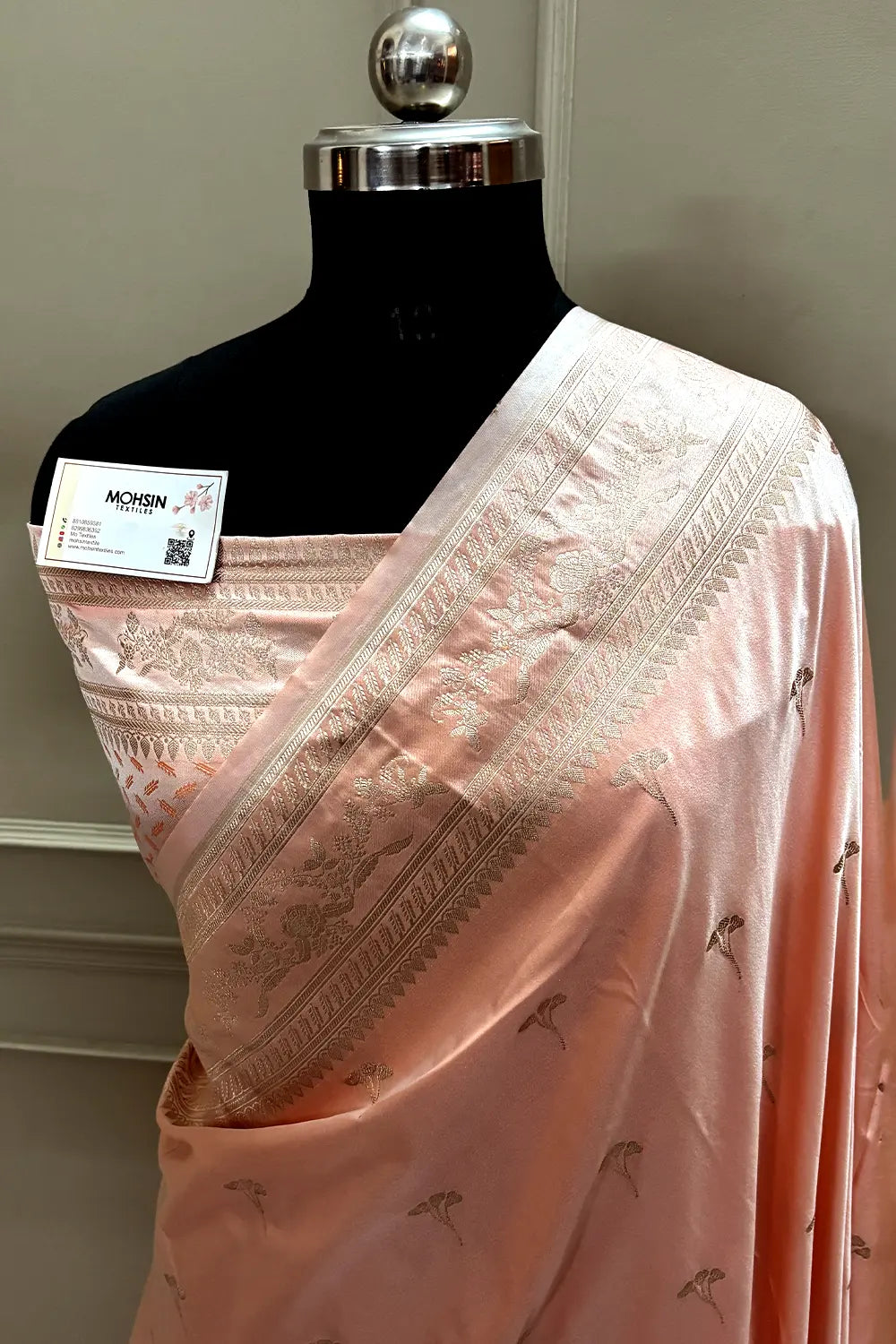 Peach Zari Katan Mashru Silk Banarasi Saree