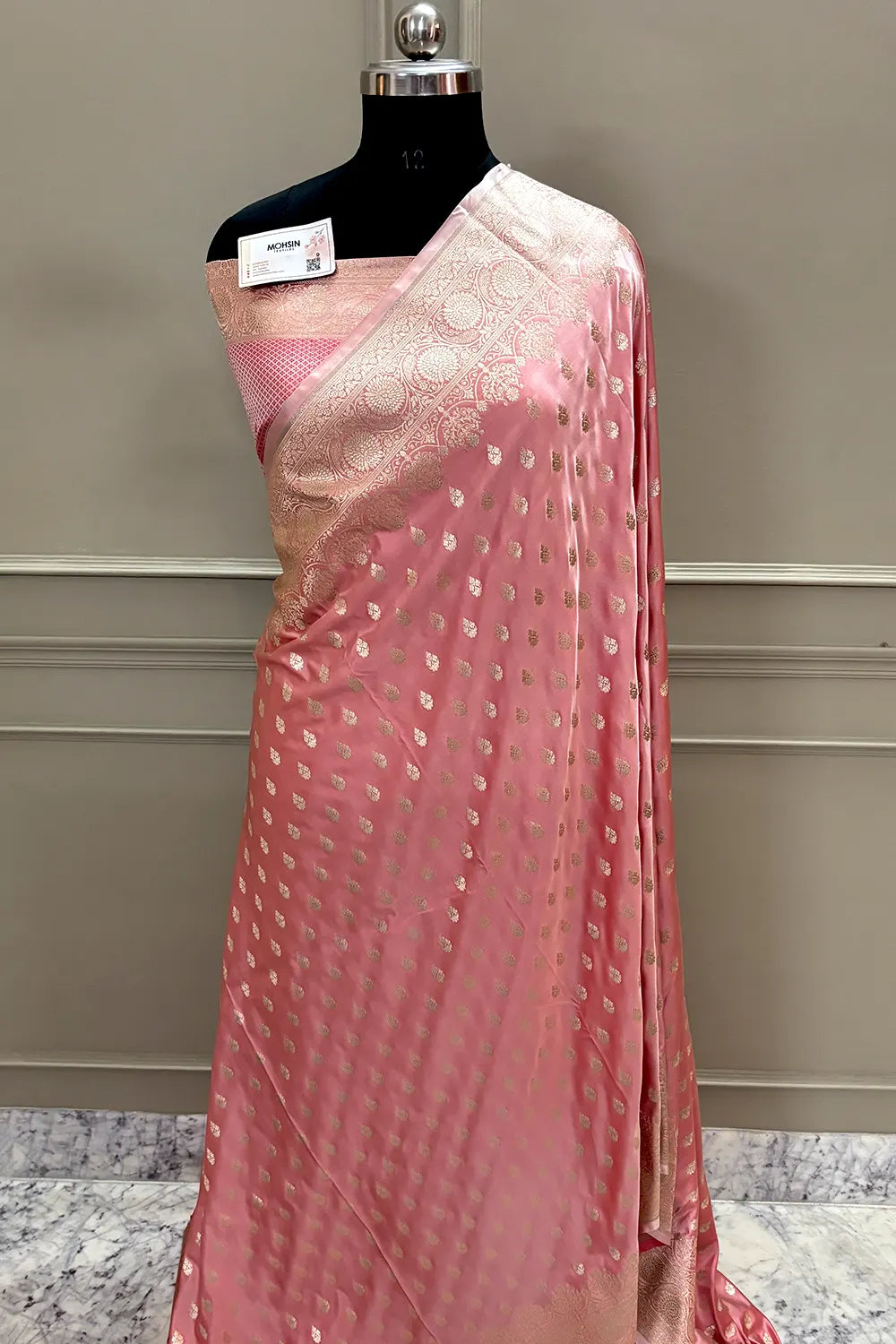 Peach Zari Katan Silk Banarasi Saree