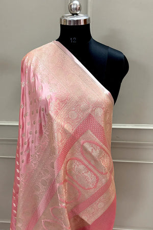 Peach Zari Katan Silk Banarasi Saree