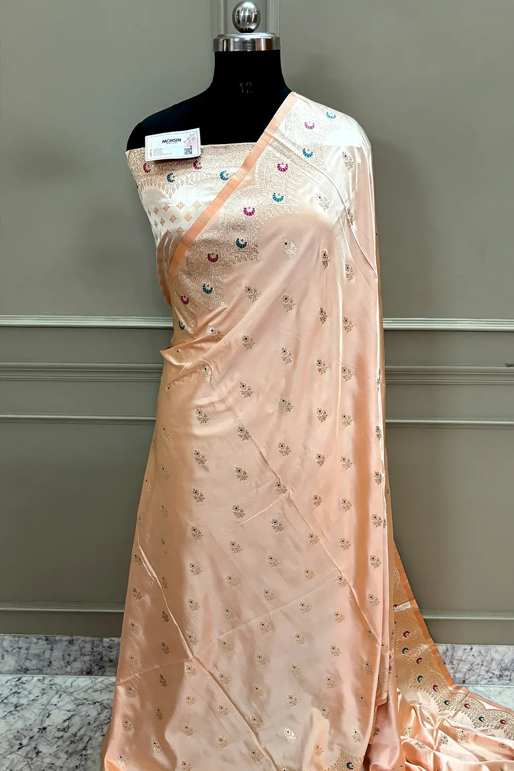 Peach Zari Katan Silk Banarasi Saree