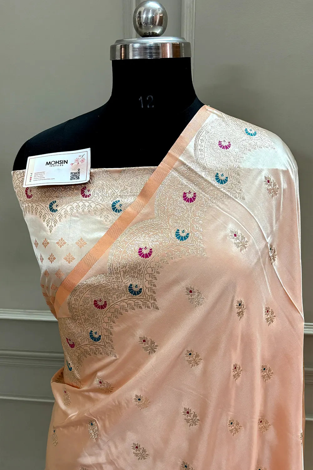 Peach Zari Katan Silk Banarasi Saree