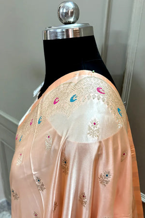 Peach Zari Katan Silk Banarasi Saree