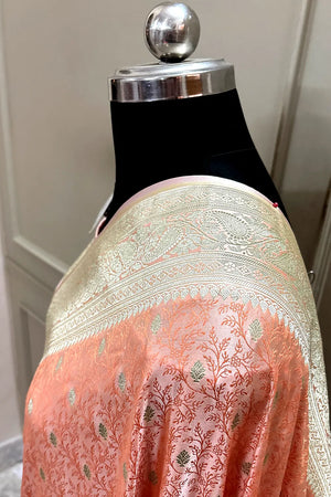 Peach Zari Katan Silk Banarasi Saree