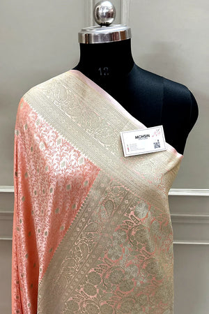 Peach Zari Katan Silk Banarasi Saree