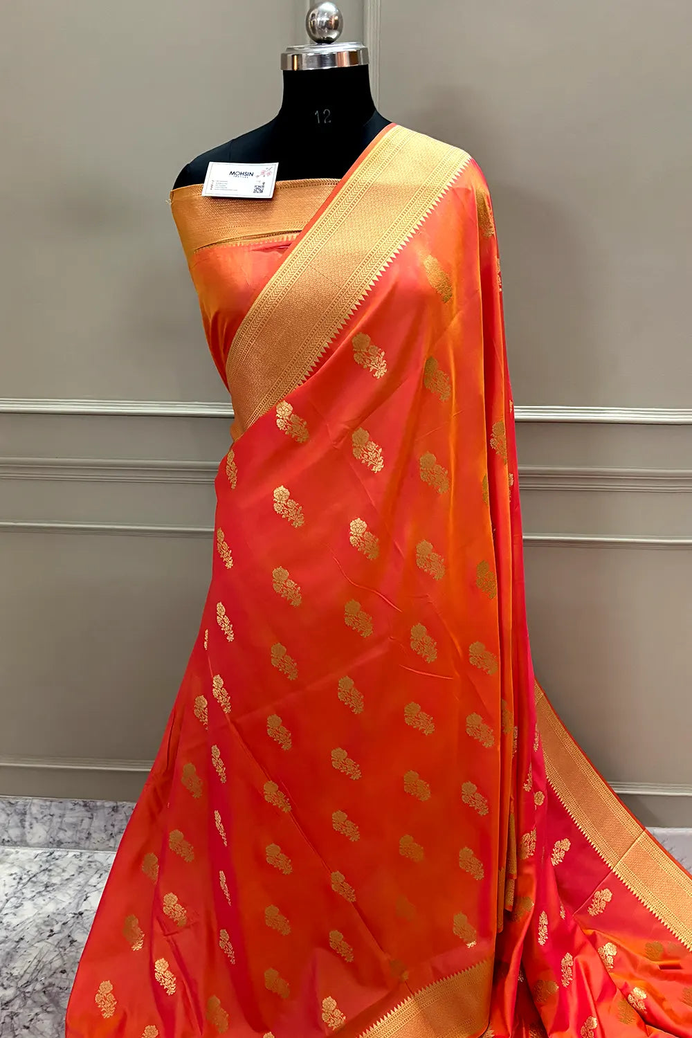 Peach Zari Katan Silk Banarasi Saree