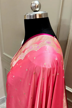 Peach Zari Katan Silk Banarasi Saree