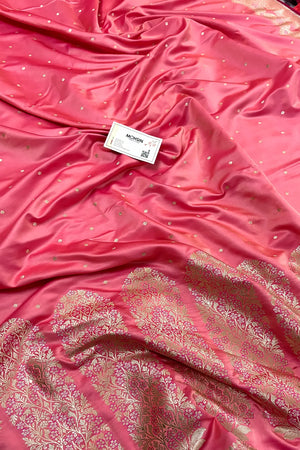 Peach Zari Katan Silk Banarasi Saree