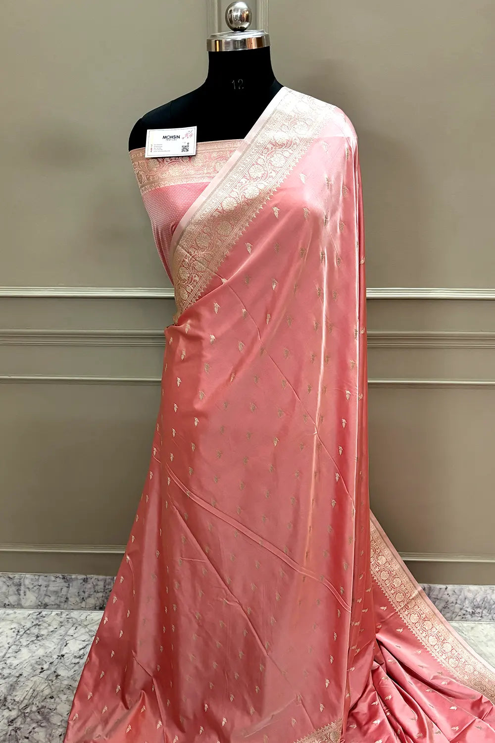 Peach Zari Katan Silk Banarasi Saree