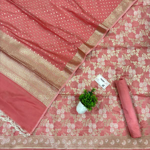 Peach Zari Katan Silk Banarasi Suit