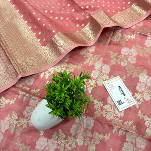 Peach Zari Katan Silk Banarasi Suit