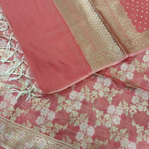 Peach Zari Katan Silk Banarasi Suit