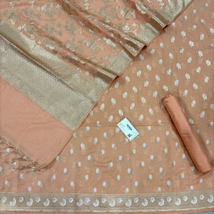 Peach Zari Katan Silk Banarasi Suit