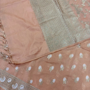 Peach Zari Katan Silk Banarasi Suit