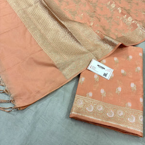 Peach Zari Katan Silk Banarasi Suit