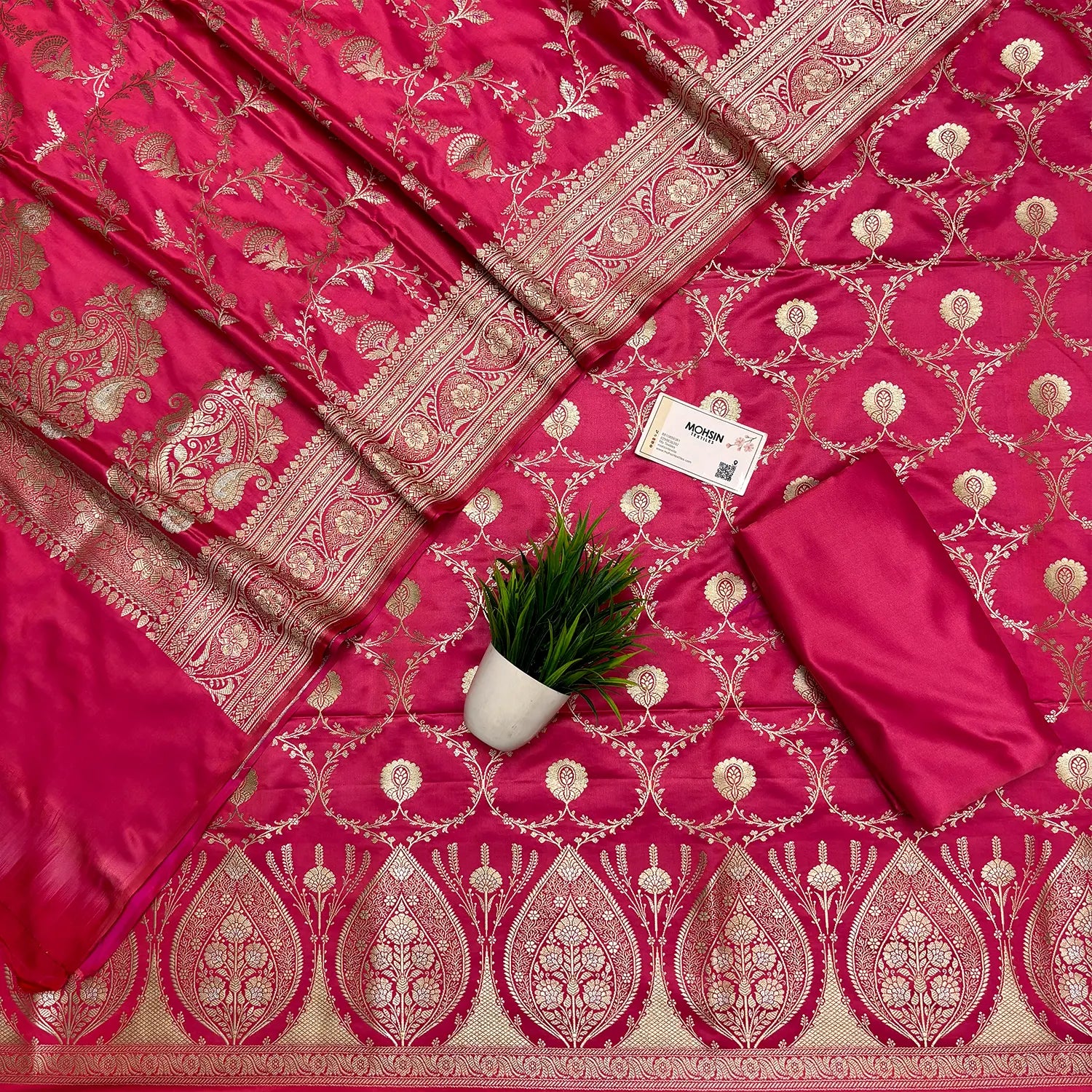 Peach Zari Katan Silk Banarasi Suit