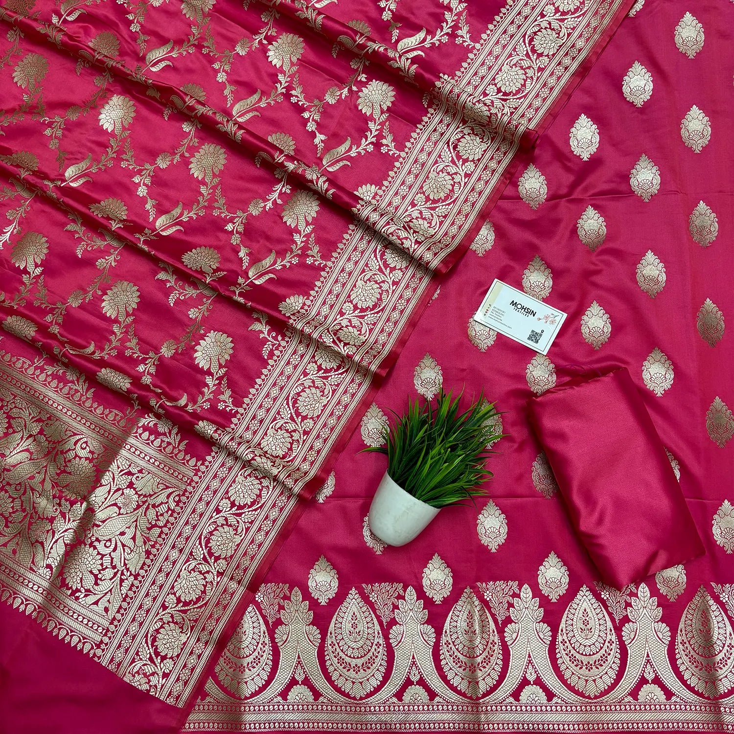 Peach Zari Katan Silk Banarasi Suit