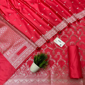 Peach Zari Katan Silk Banarasi Suit