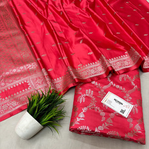 Peach Zari Katan Silk Banarasi Suit