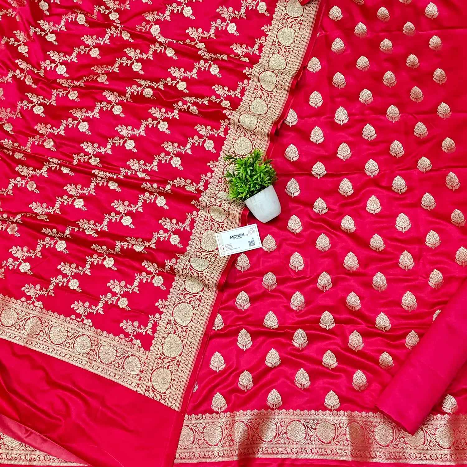 Peach Zari Katan Silk Banarasi Suit