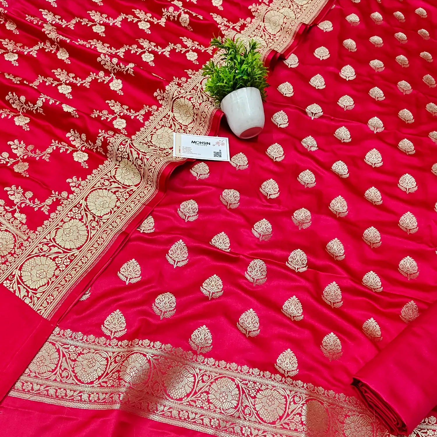 Peach Zari Katan Silk Banarasi Suit
