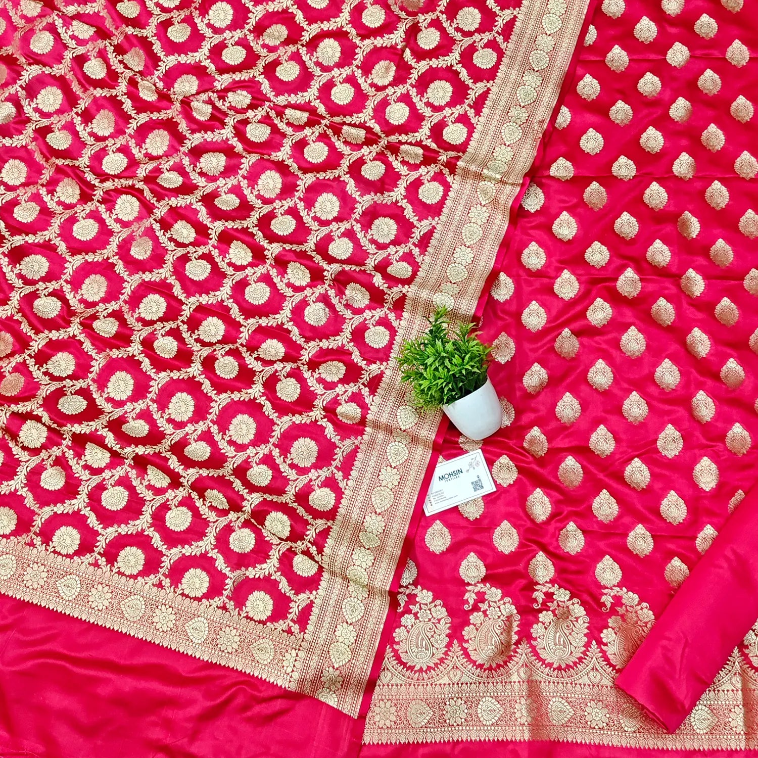 Peach Zari Katan Silk Banarasi Suit