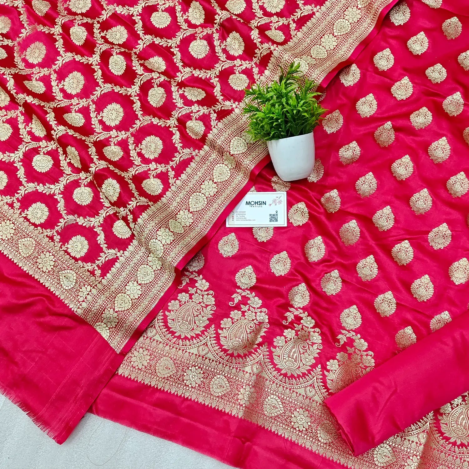 Peach Zari Katan Silk Banarasi Suit