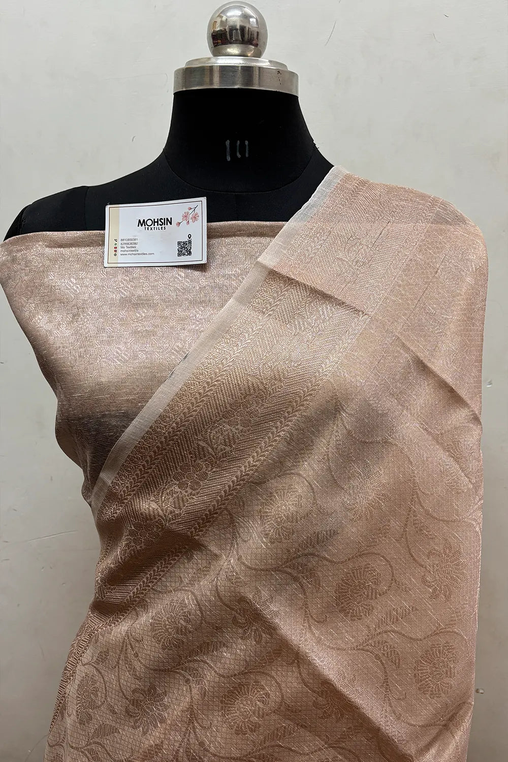 Peach Zari Linen Silk Banarasi Saree