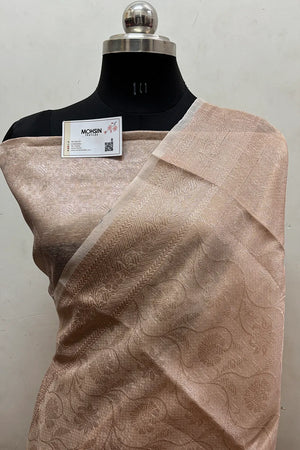 Peach Zari Linen Silk Banarasi Saree