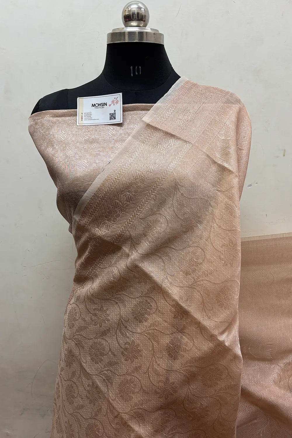 Peach Zari Linen Silk Banarasi Saree