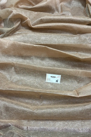 Peach Zari Linen Silk Banarasi Saree