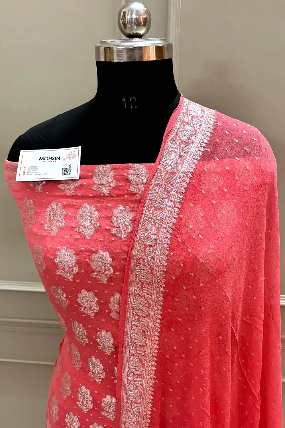 Peach Zari Pure Georgette Silk Banarasi Suit