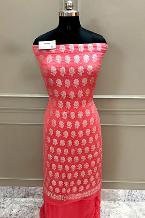 Peach Zari Pure Georgette Silk Banarasi Suit