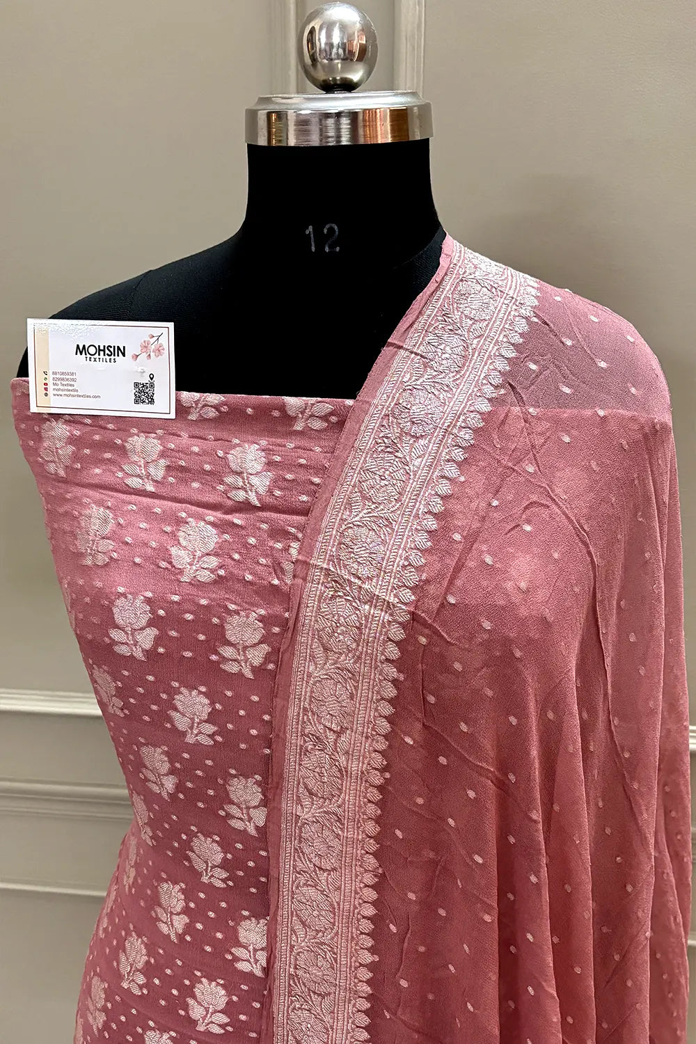 Peach Zari Pure Georgette Silk Banarasi Suit