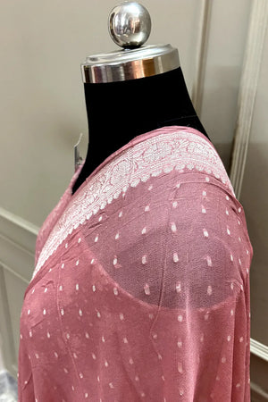 Peach Zari Pure Georgette Silk Banarasi Suit