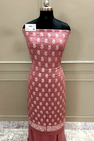 Peach Zari Pure Georgette Silk Banarasi Suit