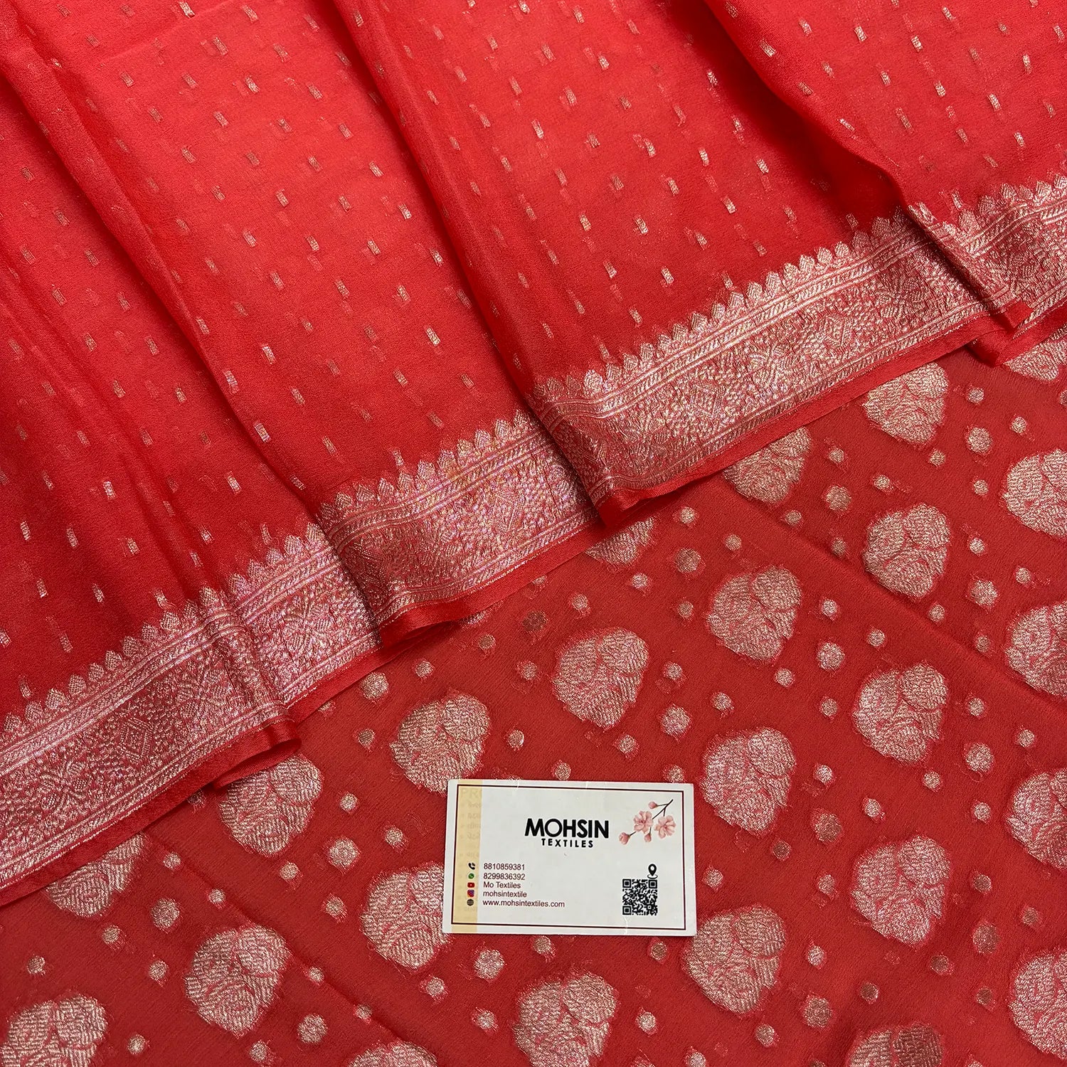Peach Zari Pure Georgette Silk Banarasi Suit
