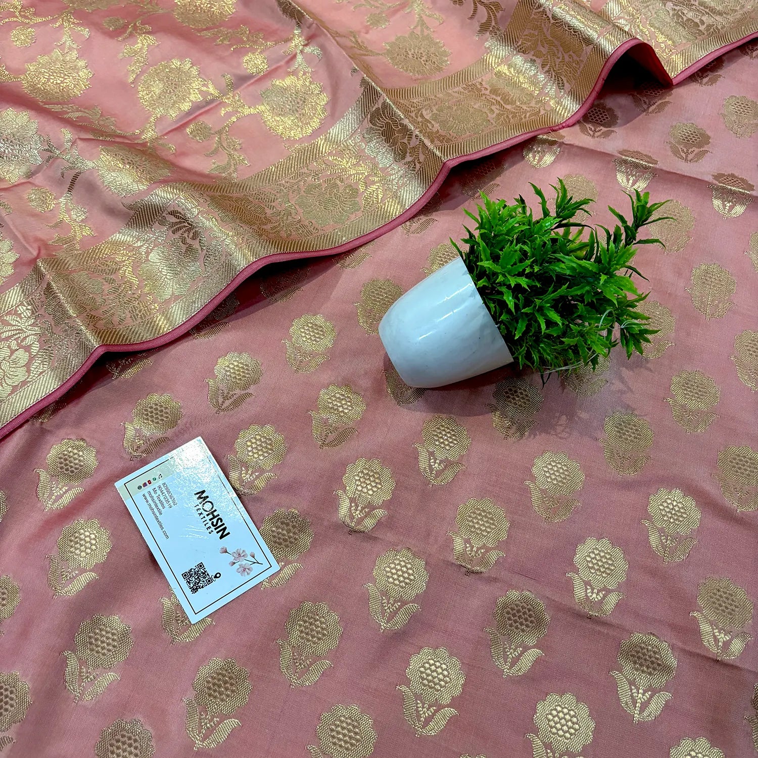 Peach Zari Satin Silk Banarasi Suit