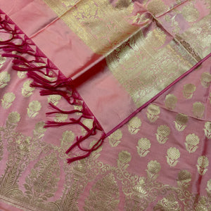 Peach Zari Satin Silk Banarasi Suit
