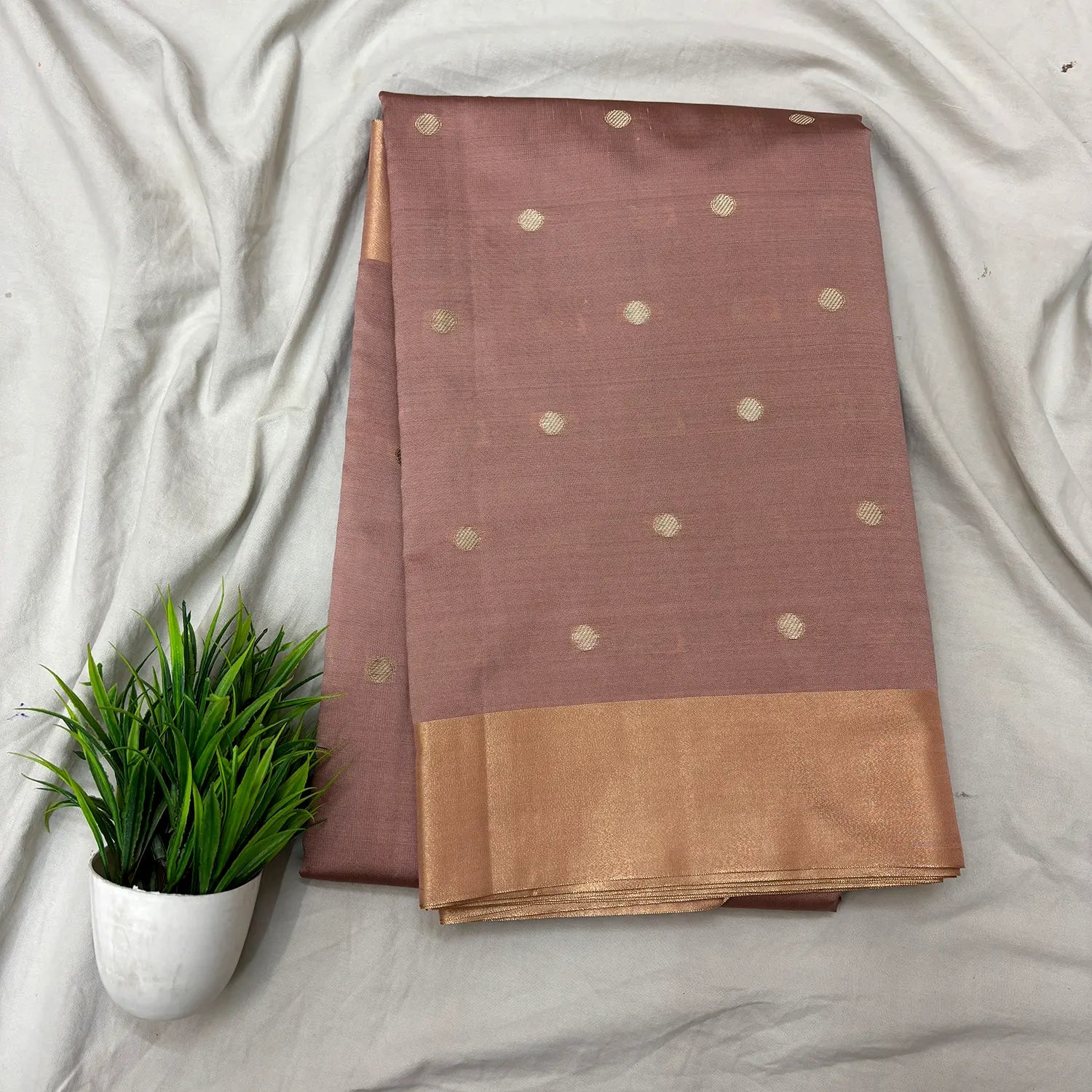 Peach Zari Semi Katan Silk Banarasi Saree