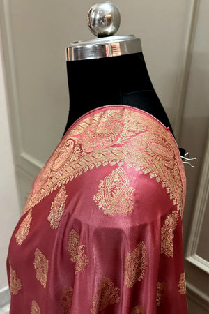 Peach Zari Semi Mashru Silk Banarasi Saree