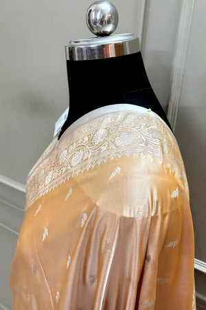 Peachy Orange Zari Katan Silk Banarasi Saree