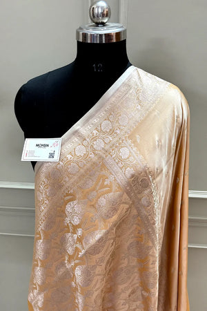 Peachy Orange Zari Katan Silk Banarasi Saree