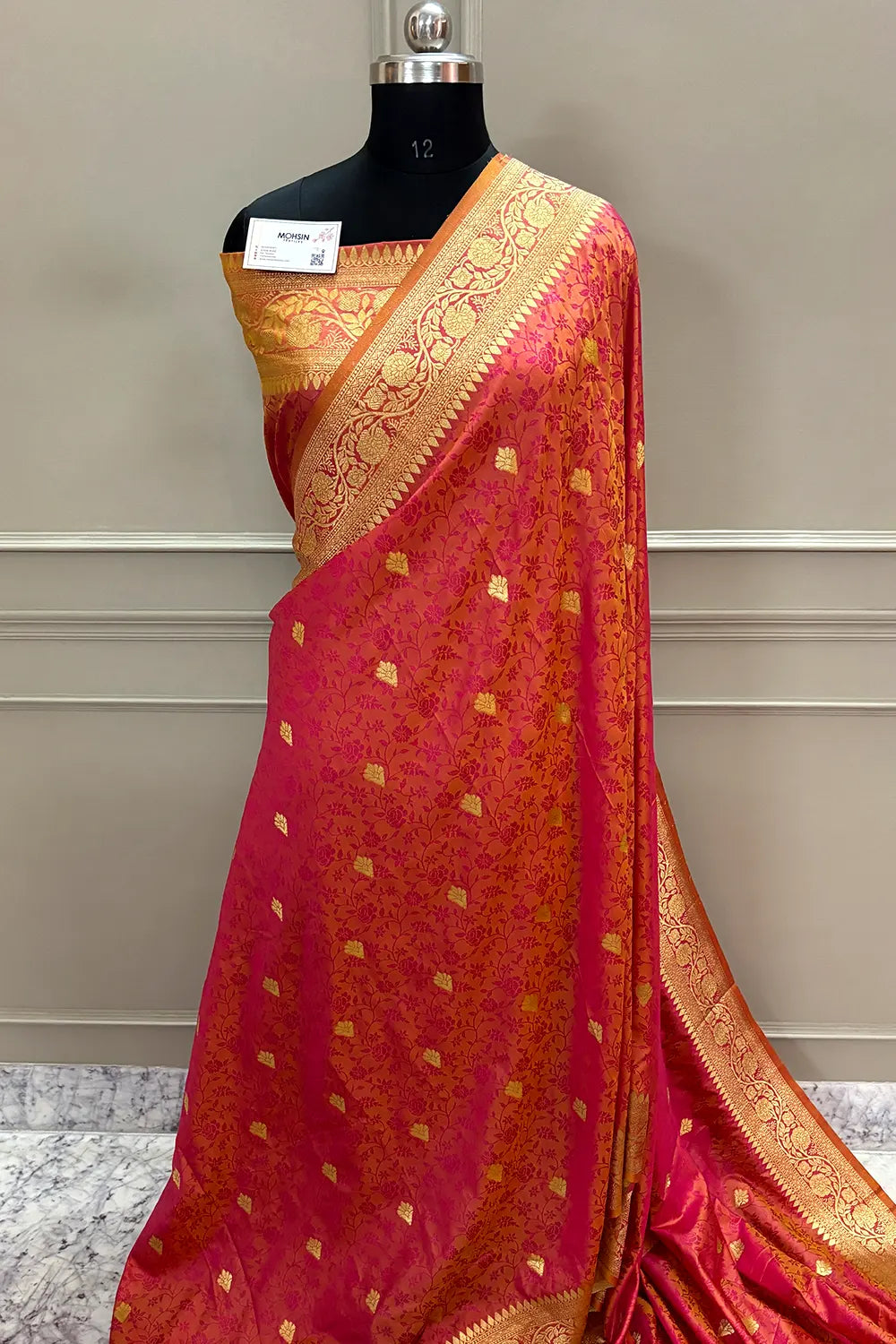 Peachy Orange Resham Banarasi Silk Saree