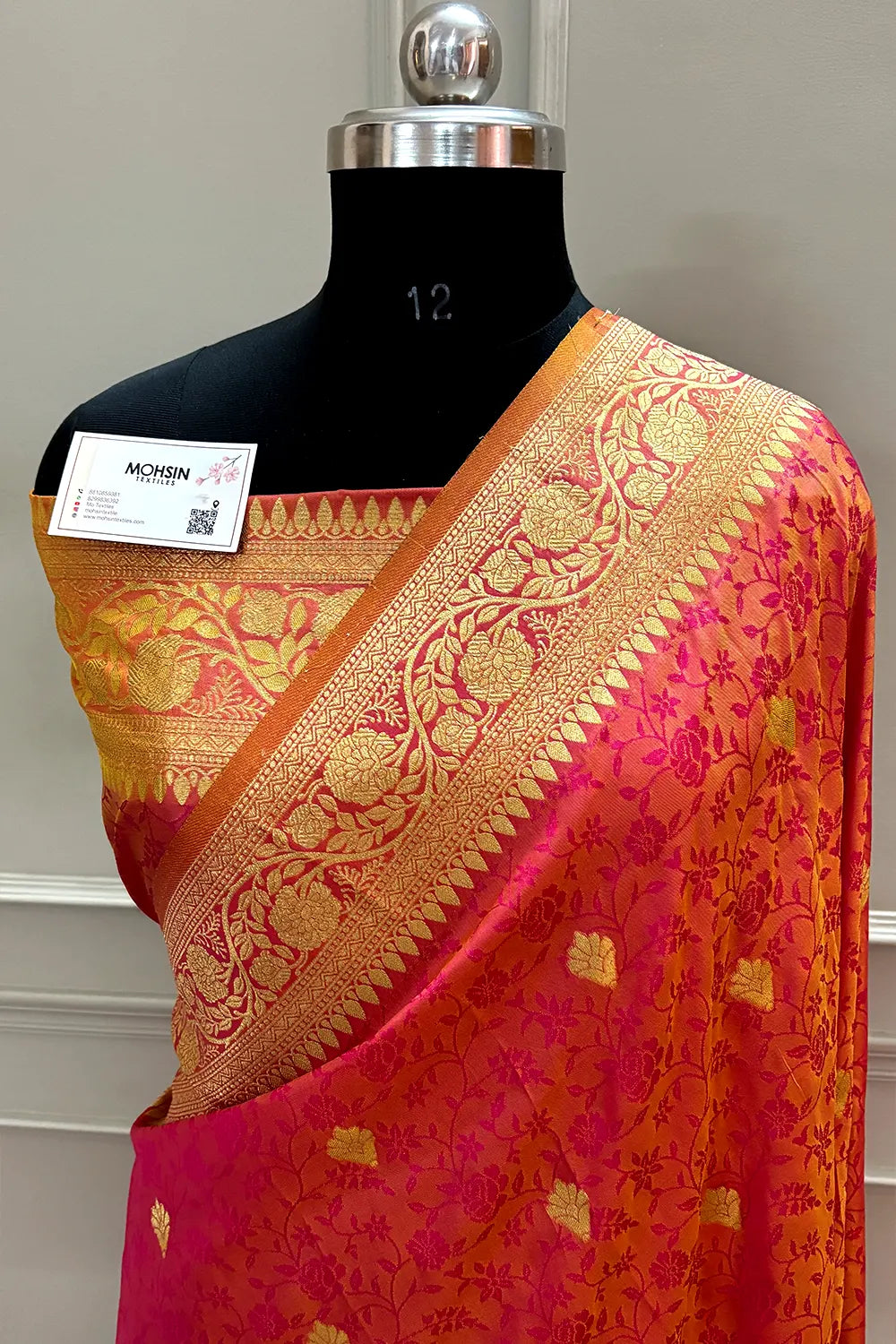 Peachy Orange Resham Banarasi Silk Saree