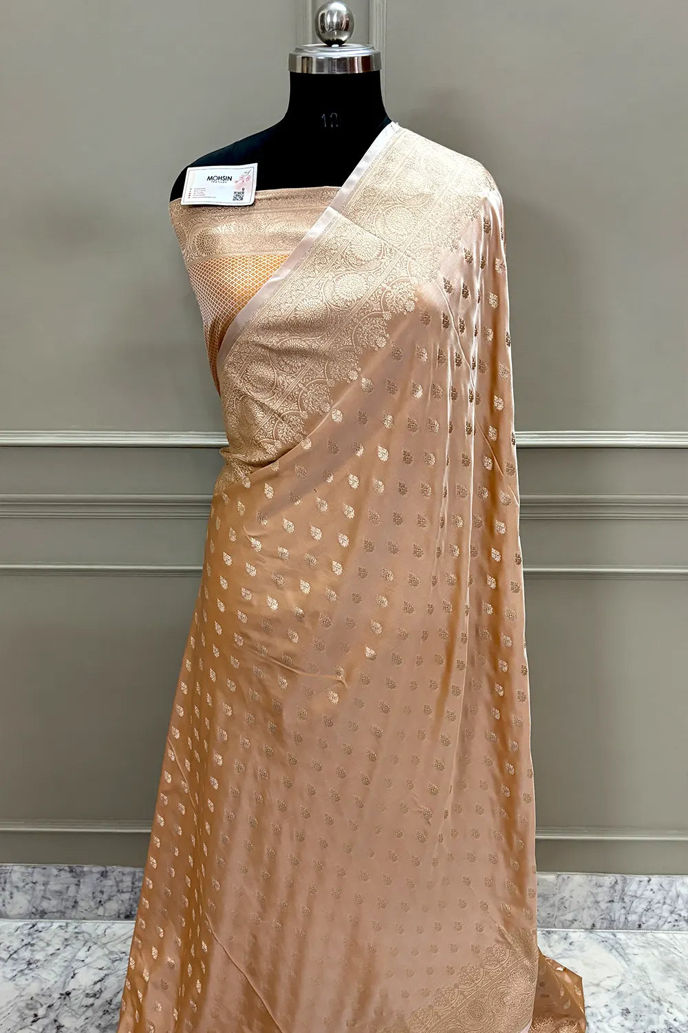 Peachy Orange Zari Katan Silk Banarasi Saree